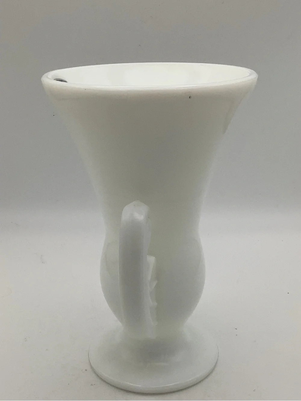 Smith Hand Made White Milk Glass Vase with Scrolled Handles